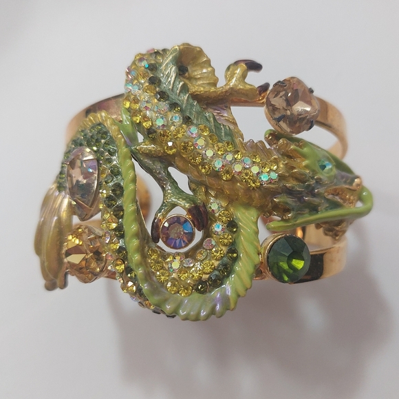 Kirks Folly Dragon In The Mist Cuff Bracelet Gold Tone Green Rare NEW